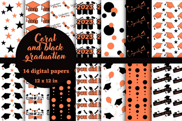 Coral and Black Graduation Digital Paper: The Ultimate Solution for Modern Celebration Designs
