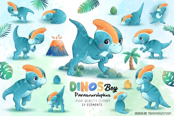 Dinosaur Parasaurolophus Poses Clipart