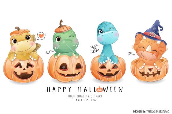 Dinosaurs Halloween Pumpkins Clipart for Creative Projects