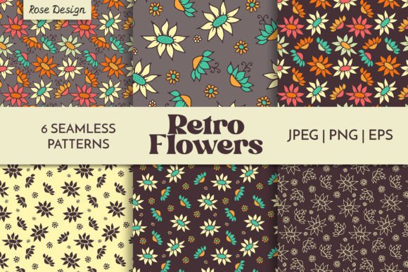 Seamless Retro Floral Patterns Set: 70s Vibes for Modern Design