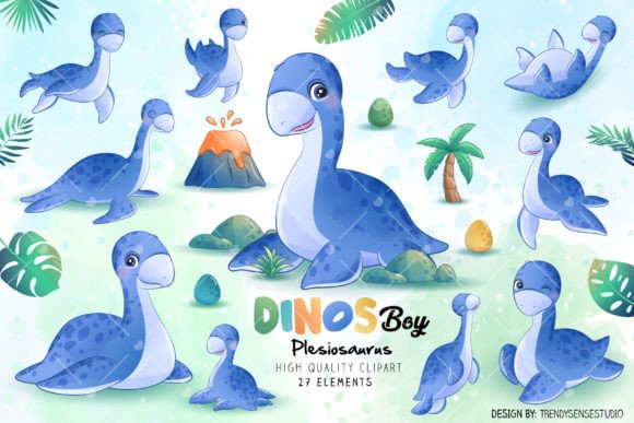 Unleashing Creativity with Dinosaur Plesiosaurus Poses Clipart from TrendySenseStudio